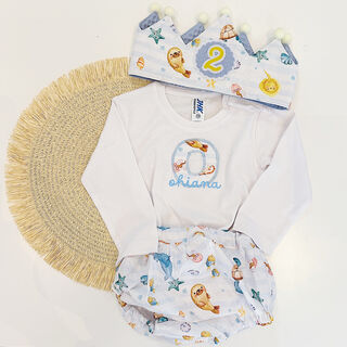 Conjunto cumpleaños corona, cubrepañal y body personalizado